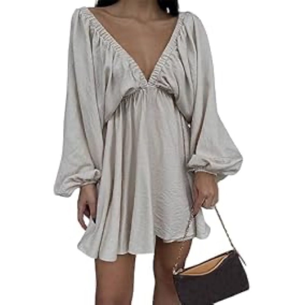 Amazon Women's Cream Dress with Long Sleeves